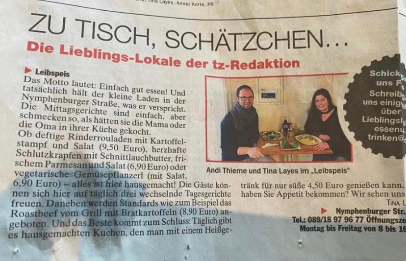 Artikel über das Restaurant Leibspeis in der tz München